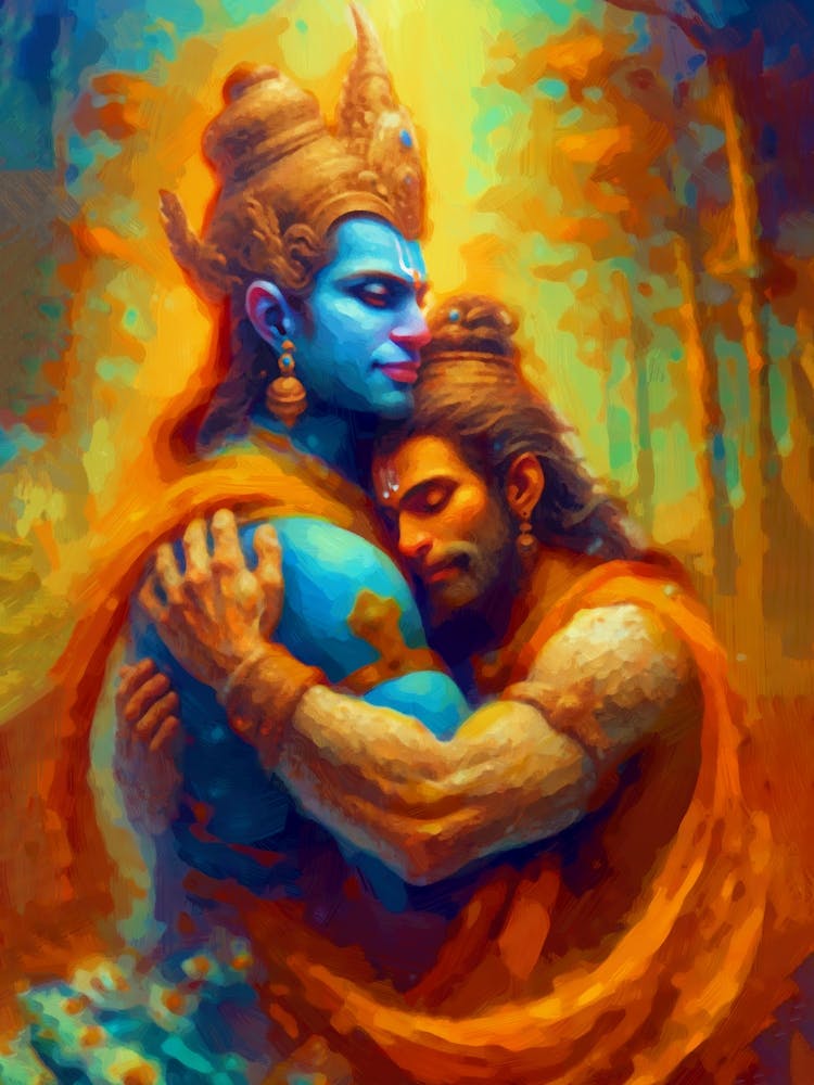Celestial Embrace: Ram and Hanuman's Divine Reunion