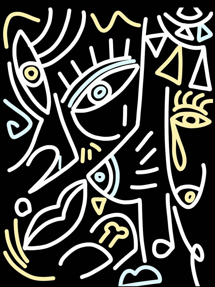 Line Art In White And Skyblue