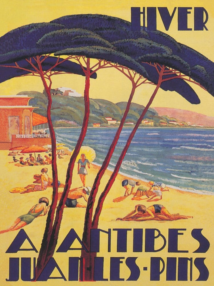 French Riviera Art, Vintage France Art, Antibes France, Colorful Vintage Travel Poster