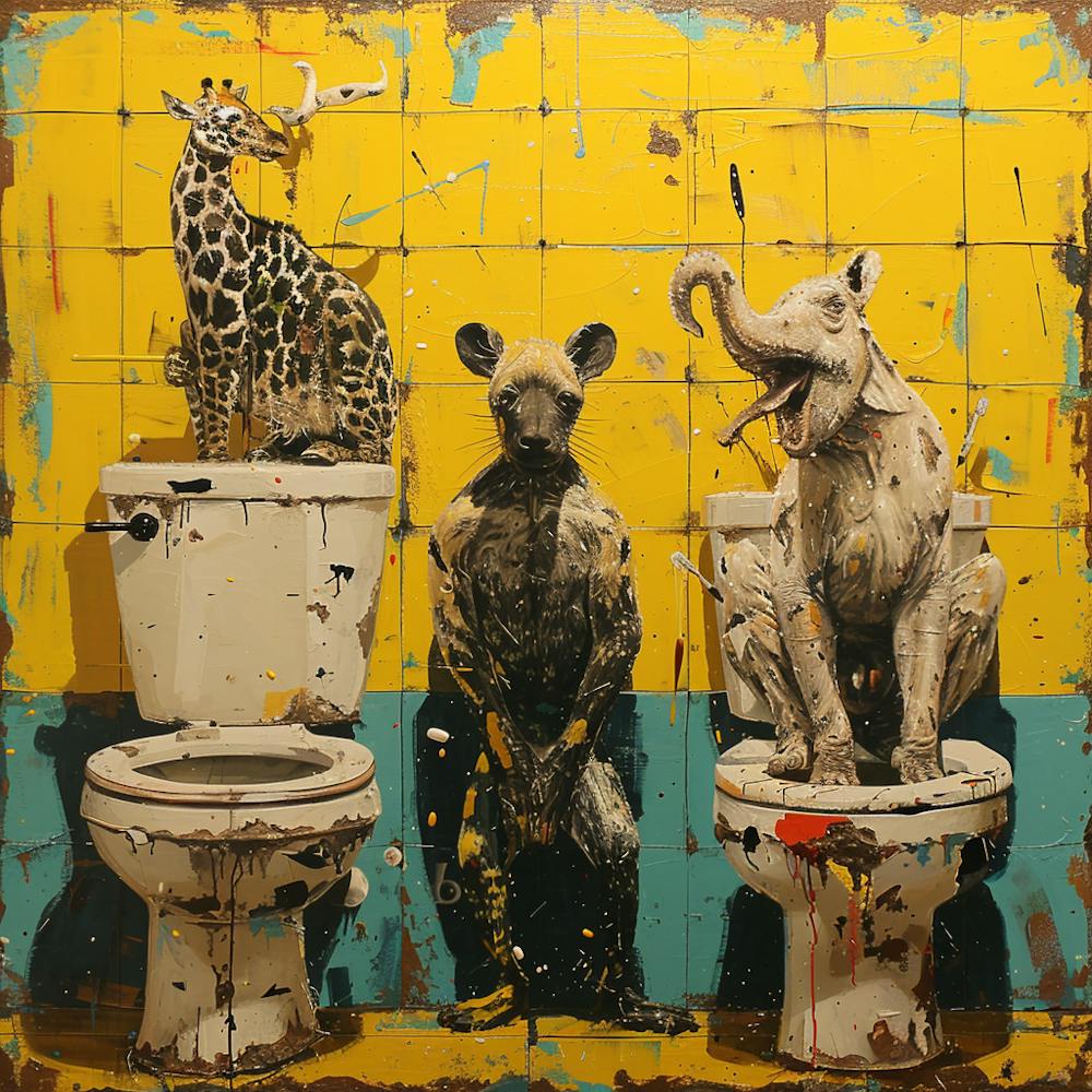 Three Giraffes On Toilets