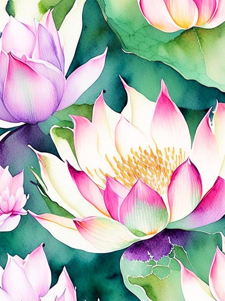 Lotus Flower Pattern Watercolour 3