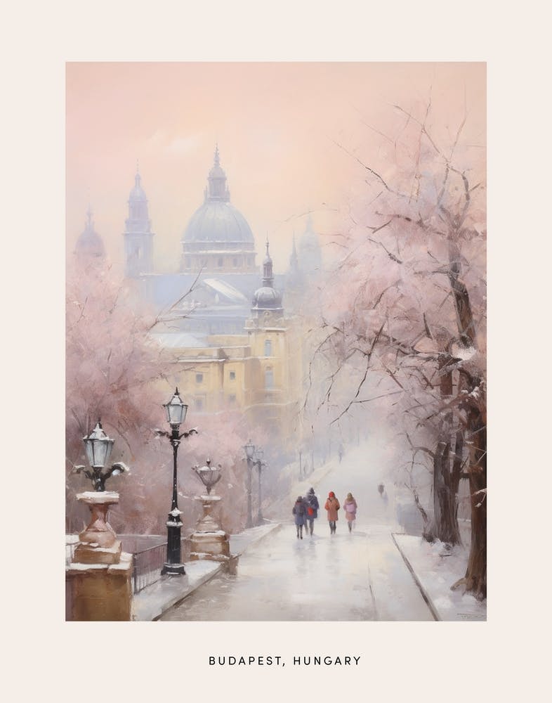Dreamy Winter Painting Poster Budapest Hungary 1