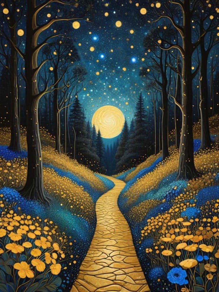 Starry Night Forest By Klimt Style (9)