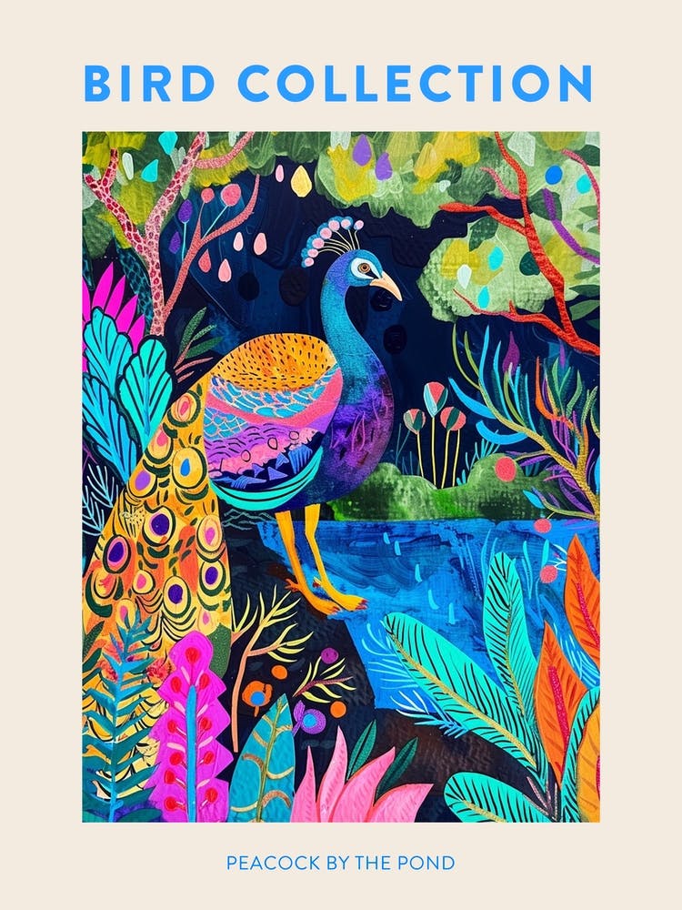Peacock By The Pond Wild Brushstrokes 3 Poster
