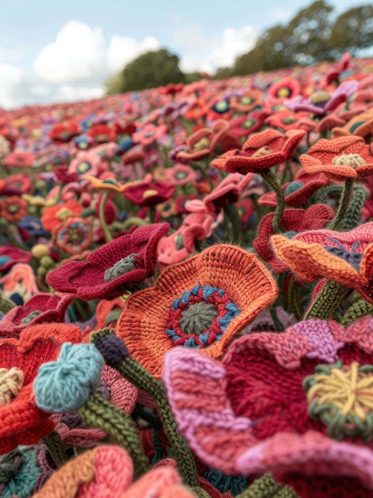 Red Poppies Knitted In Crochet 1