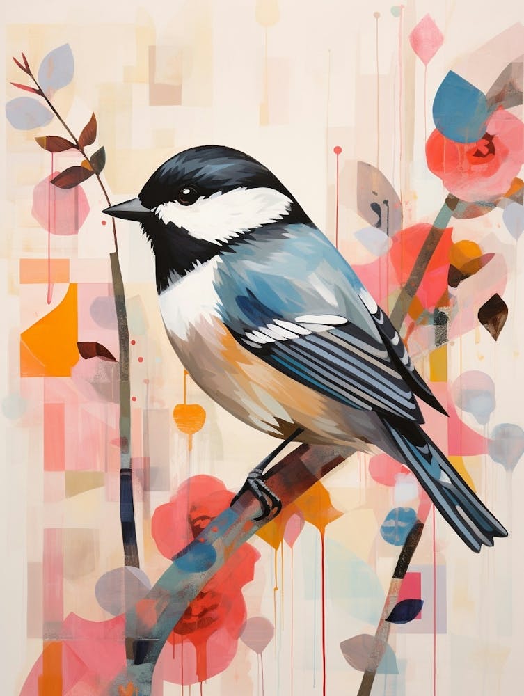 Bird Painting Collage Carolina Chickadee 2
