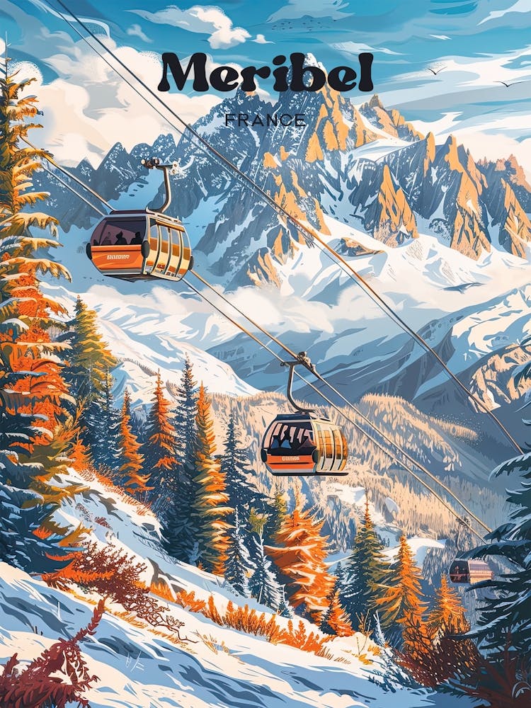 Meribel Ski Resort French Alps Travel Art Illustration