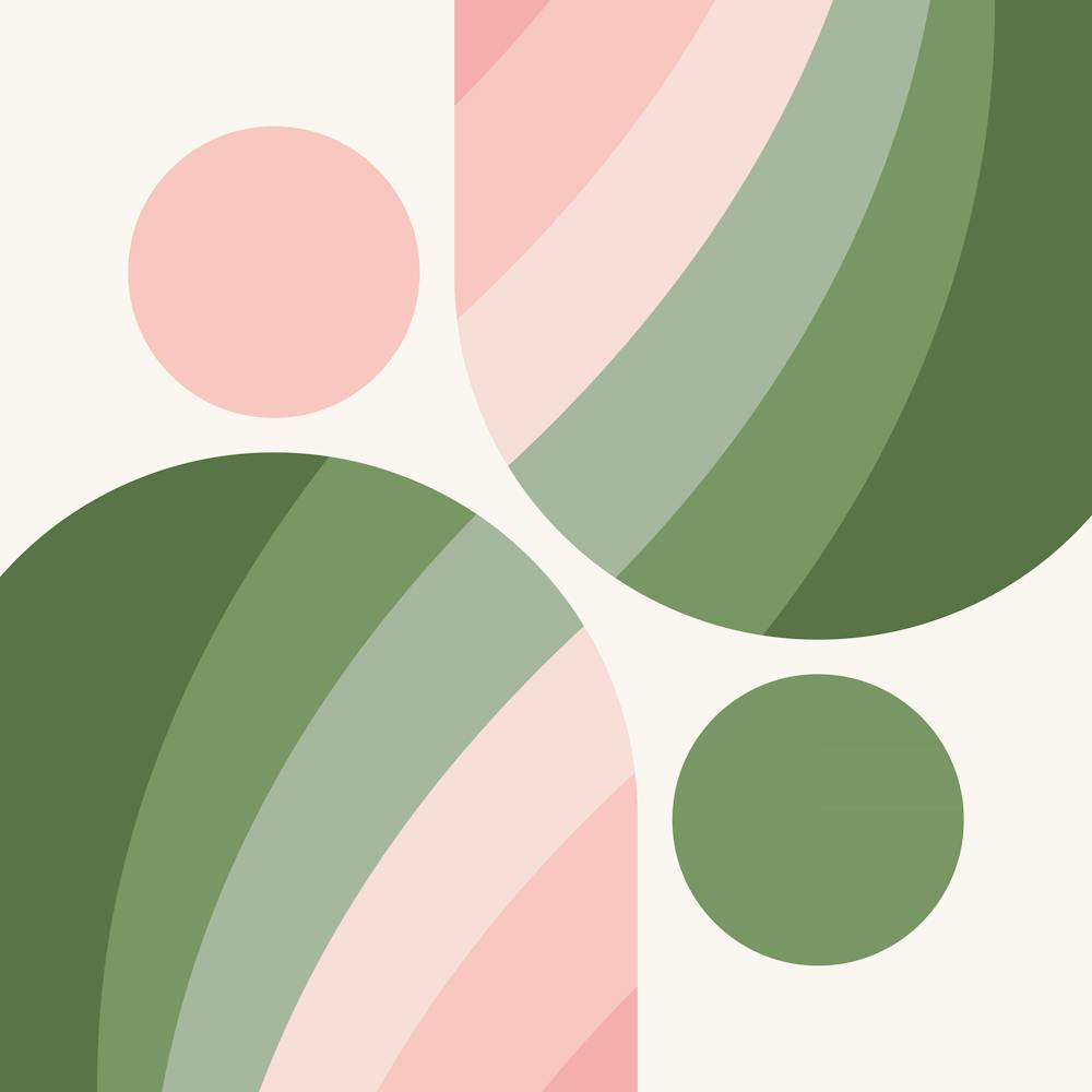Mid Century Modern Geometrischer Bogen A3 In Hellrosa Salbeigrün 02
