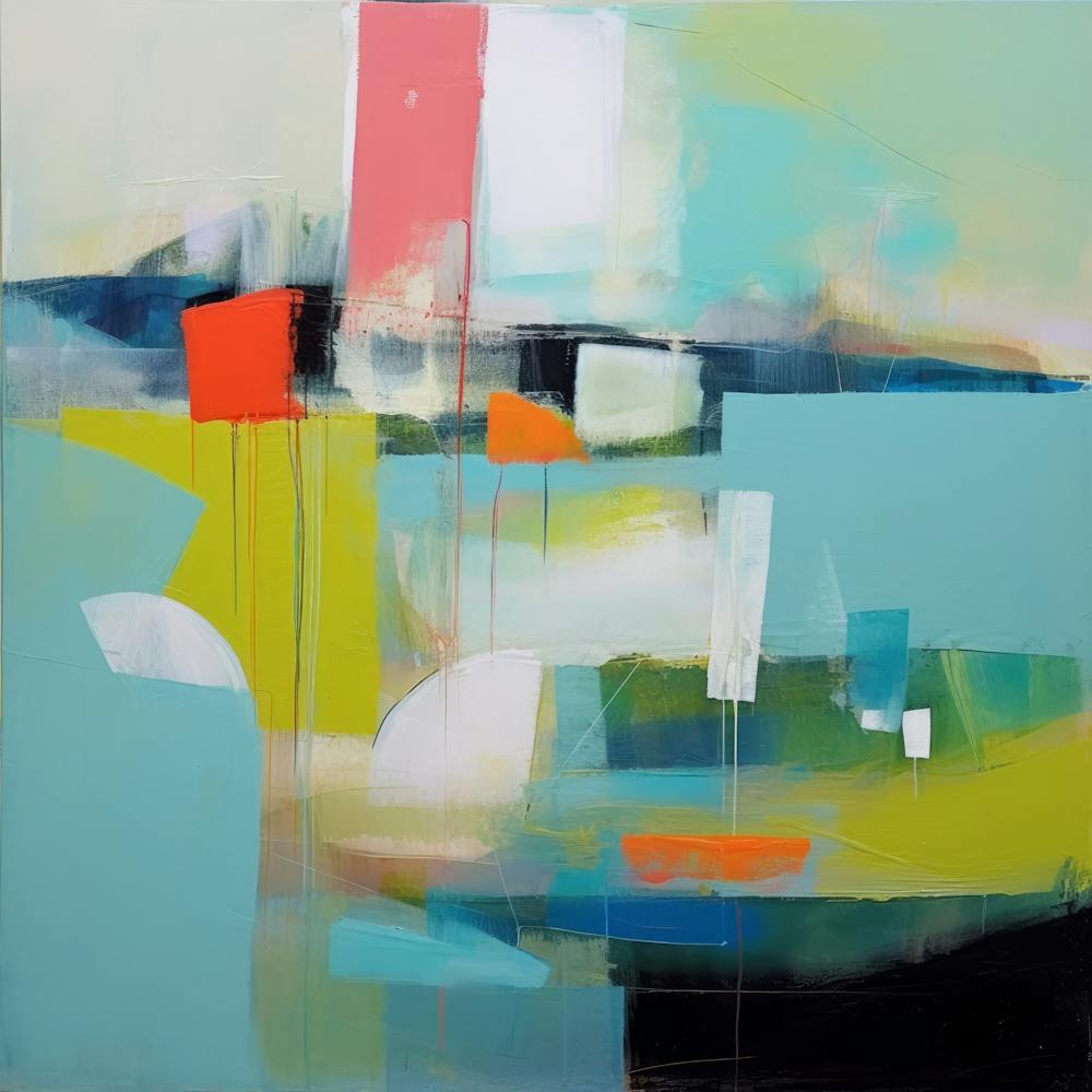 Art Contemporain Colorblock Nuances de Bleu 27