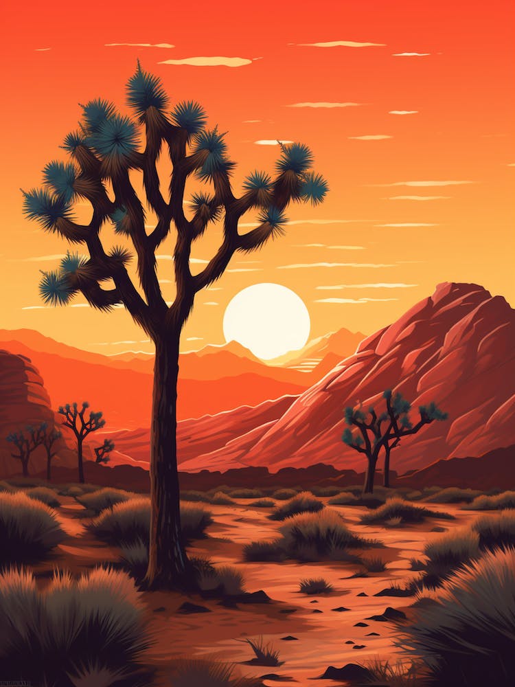 Retro Illustration Of A Joshua Trees At Sunrise 3