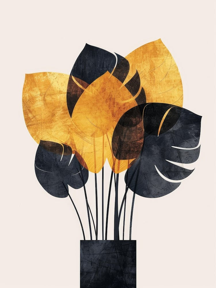 Black And Yellow Leaves Canvas Print