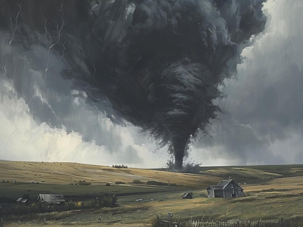 Tornado In A Field Painting, Nature Print, Landscape Artwork, Canvas Wall Art, Rural, Storm Painting, Rain Art, Tornado Art, Twister Art