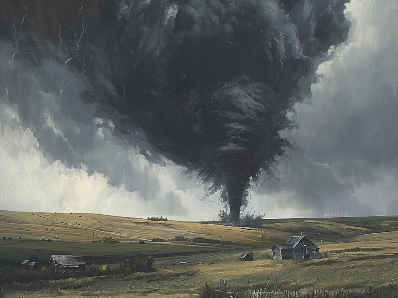 Tornado In A Field Painting, Nature Print, Landscape Artwork, Canvas Wall Art, Rural, Storm Painting, Rain Art, Tornado Art, Twister Art