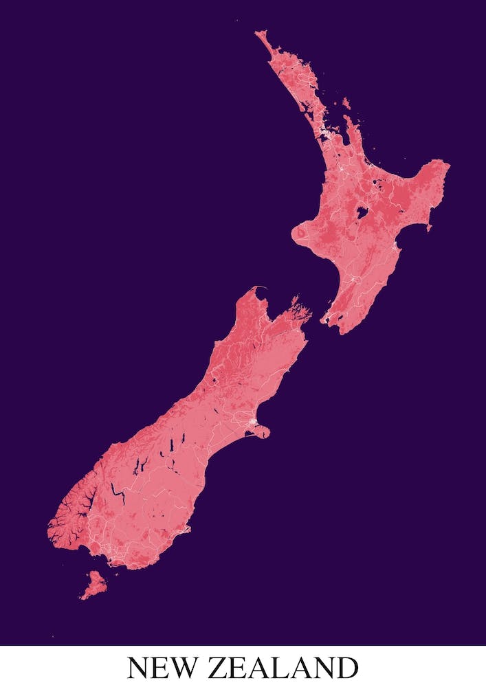 New Zealand Pink Purple Map