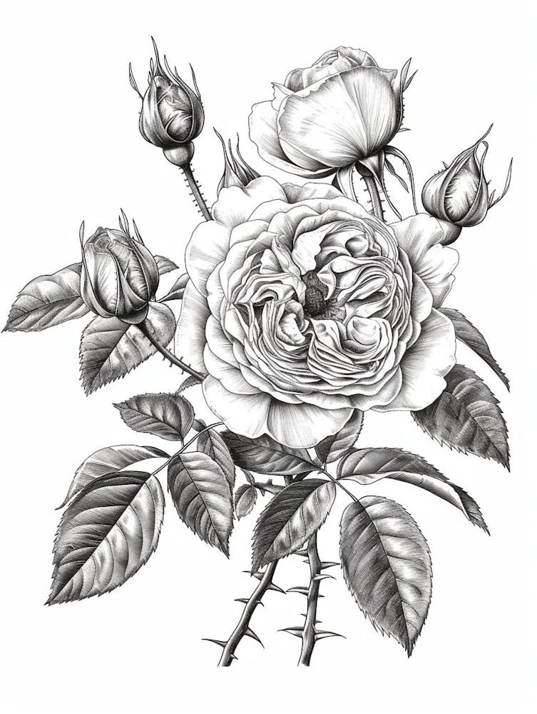 Black And White Rose Line Drawing 3