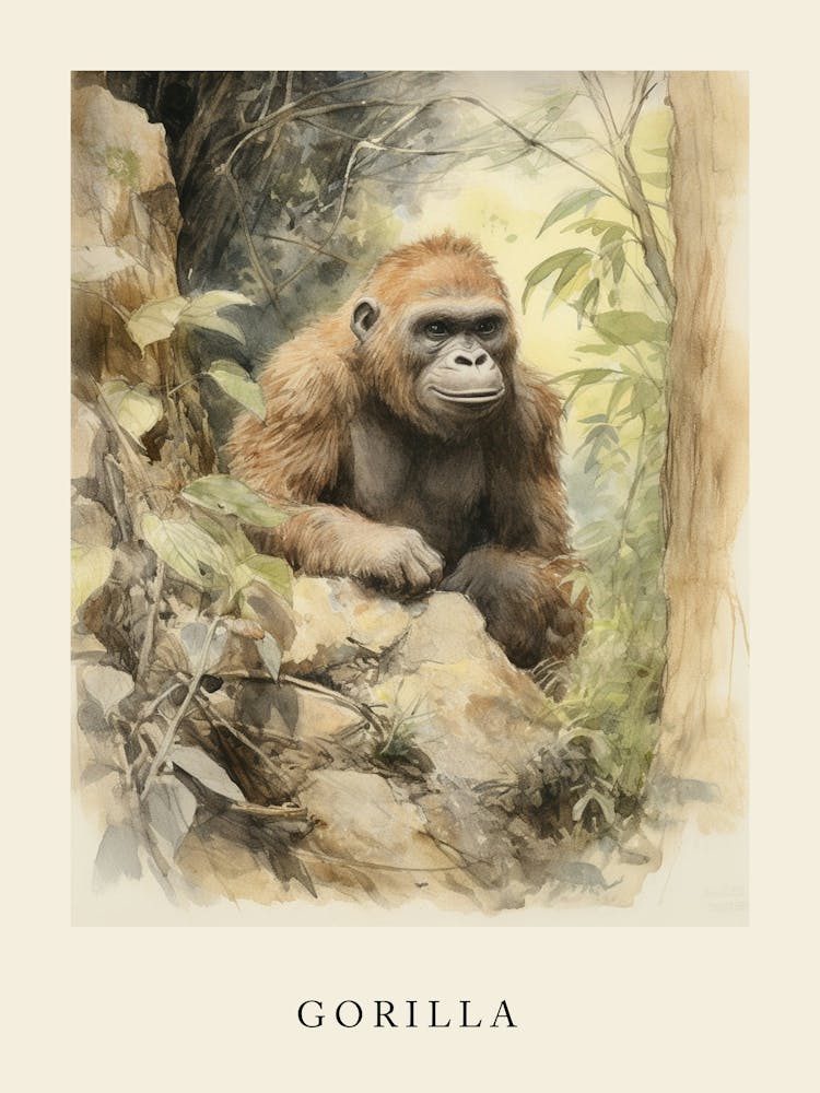 Beatrix Potter Inspired  Animal Watercolour Gorilla 1