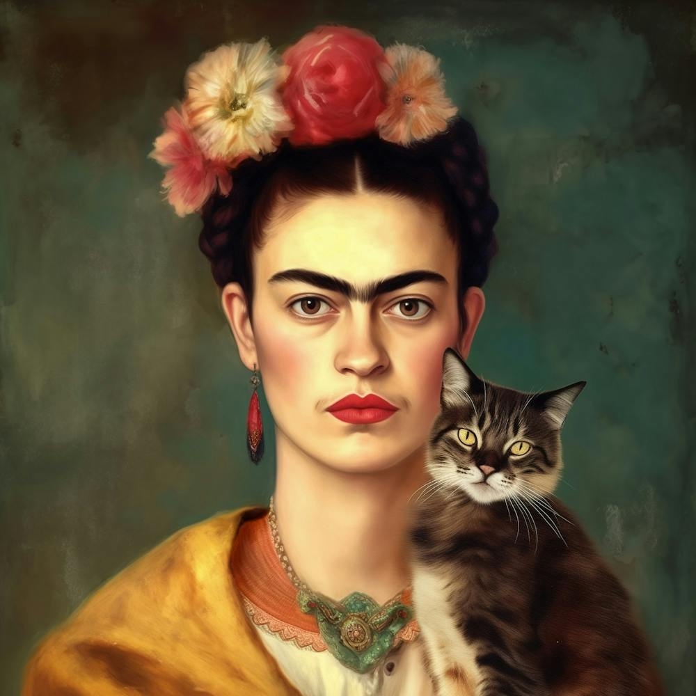 Frida mit Katze Malerei