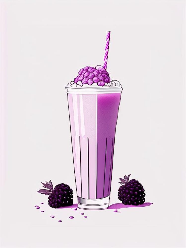 Blackberry Milkshake Dairy Food Minimal Line Drawing 2