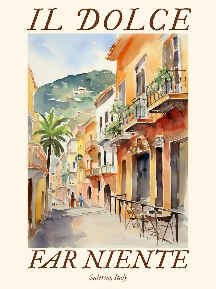 Il Dolce Far Niente Salerno, Italy Watercolour Streets 1 Poster