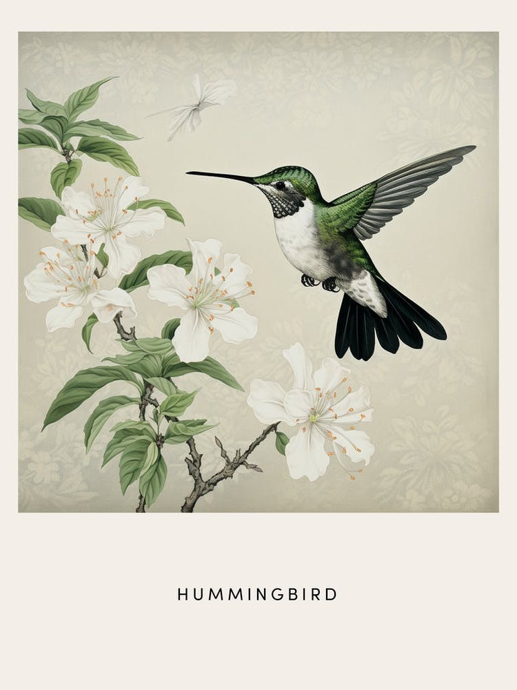 Ohara Koson Inspired Bird Painting Hummingbird 1 Poster