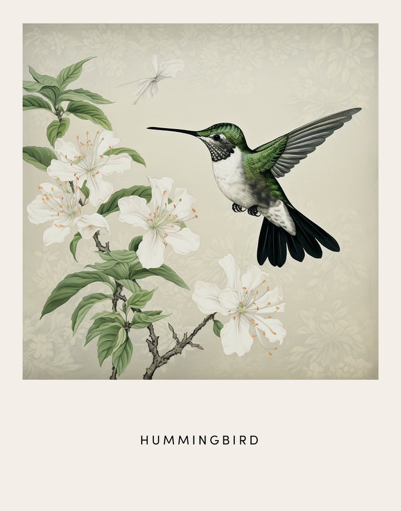 Ohara Koson Inspired Bird Painting Hummingbird 1 Poster