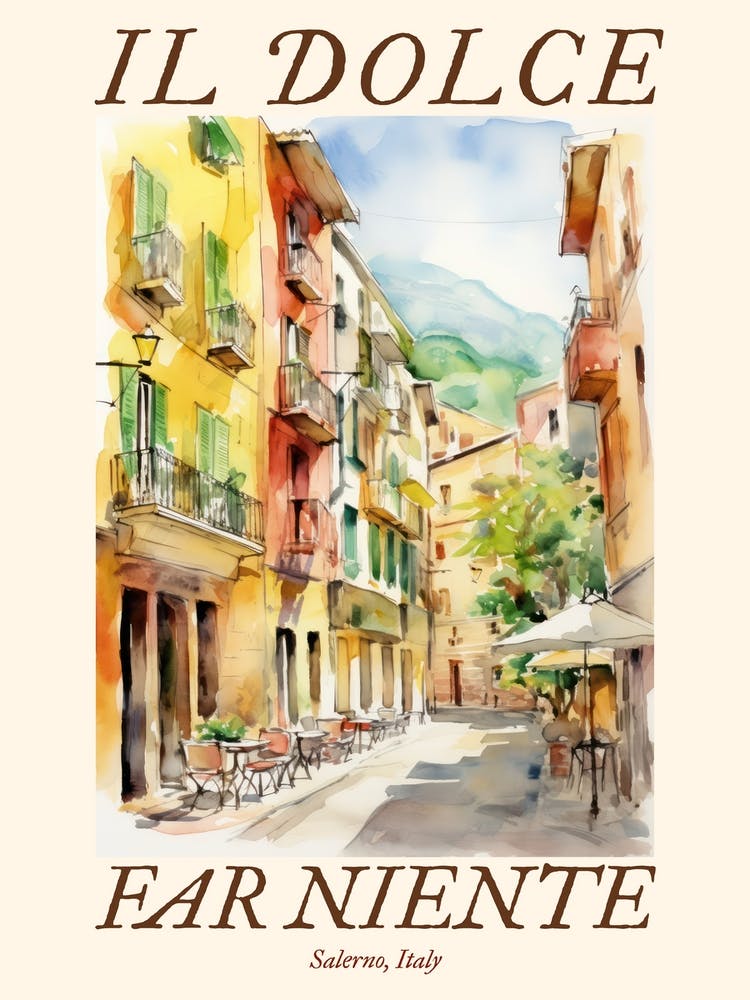 Il Dolce Far Niente Salerno, Italy Watercolour Streets 2 Poster