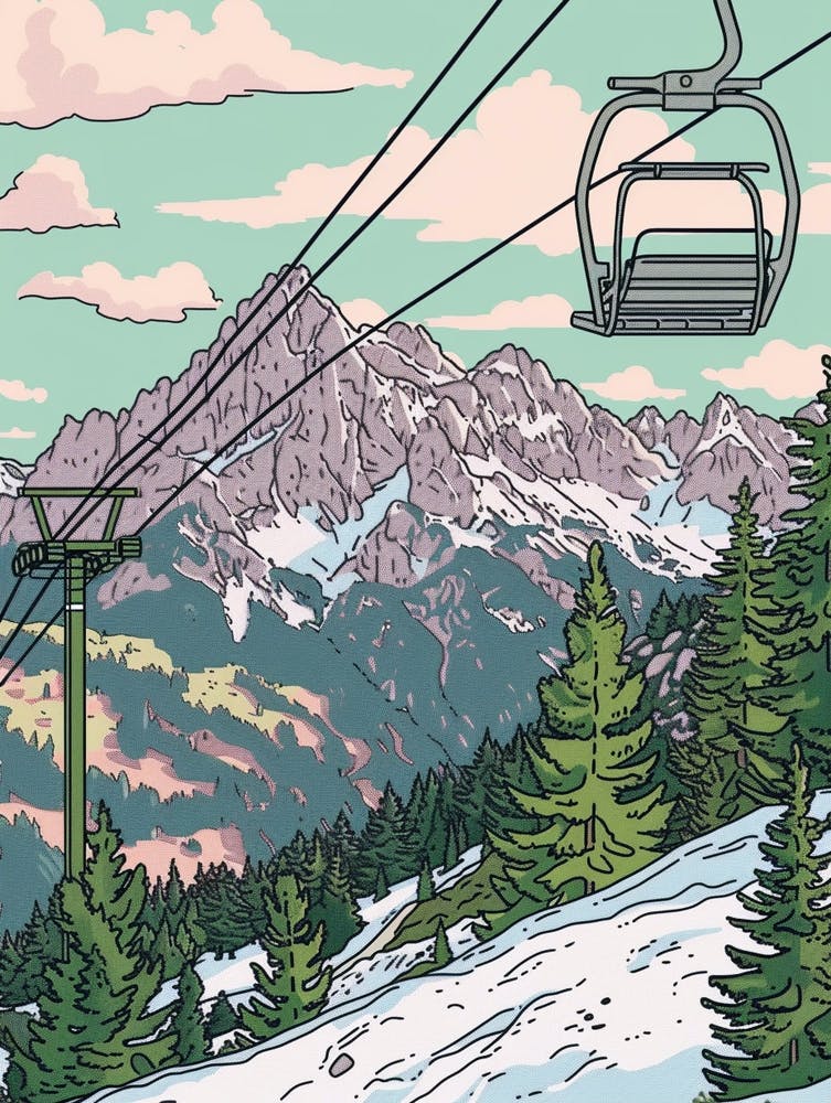 Zugspitze Germany Color Line Drawing Drawing (7)