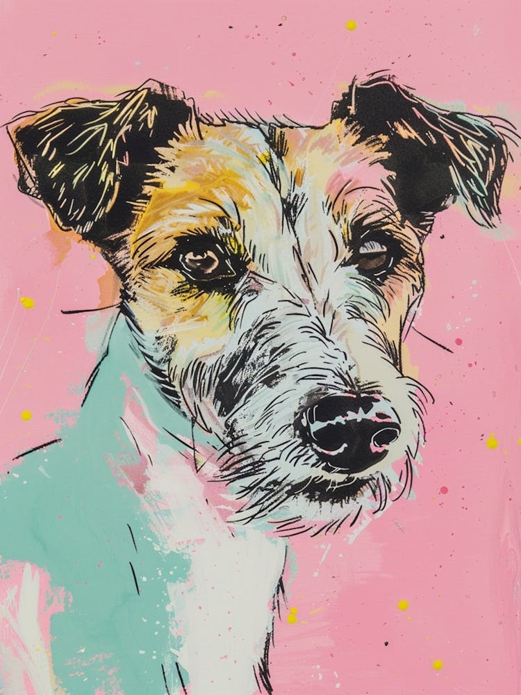 Pastel Wolfhound Rat Terrier Dog Pastel Line Illustration 1