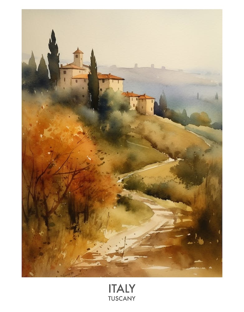 Italy, Tuscany 2 Watercolor Travel Poster