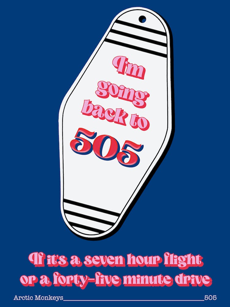 Blue Indie Motel Keychain 505 Lyrics Print