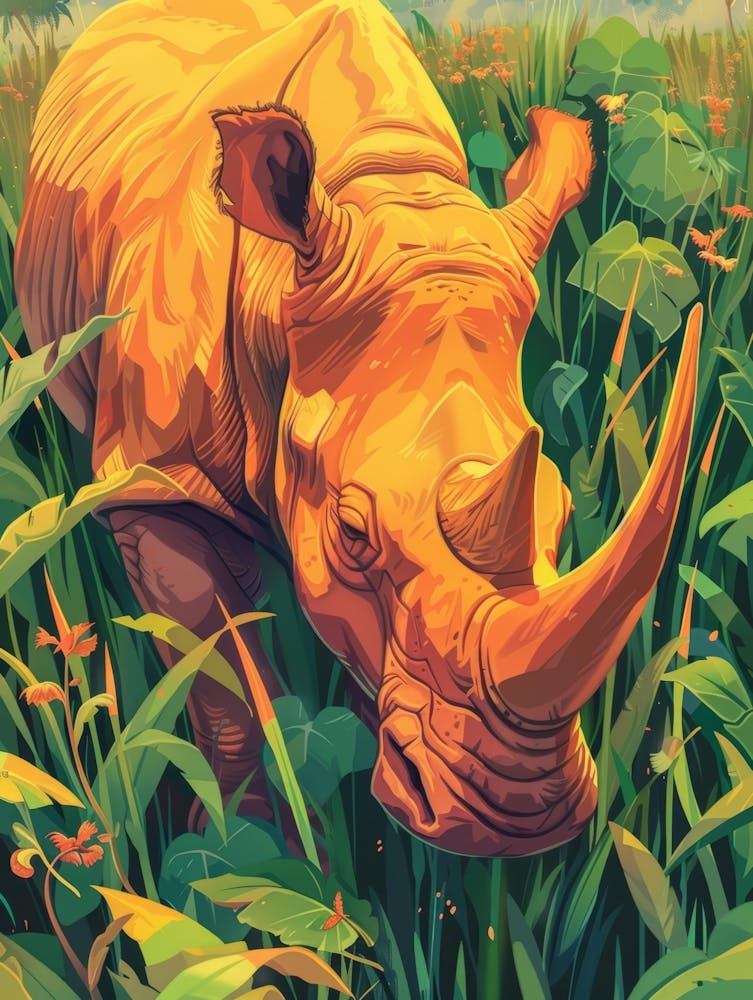 Rhino In The Grass