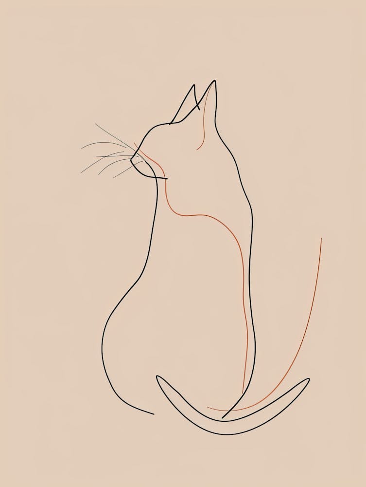 Cat Sitting - Boho, Line Art 1