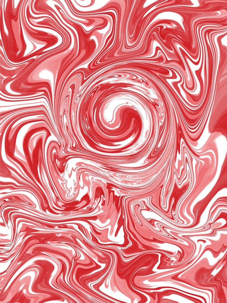 Red and White Swirly Fluid Art Poster