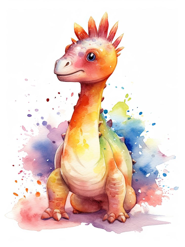 Lambeosaurus Cute Dinosaur Watercolour 1
