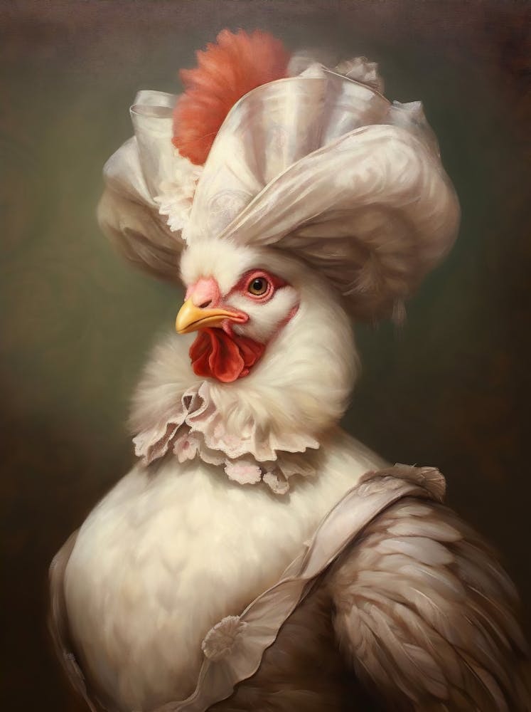 Victorian Animal Portrait, Royal Lady Chicken Vintage Print, Dressed Animal Altered Art, Renaissance Animal Printable Art, Animal Lover Gift(1)