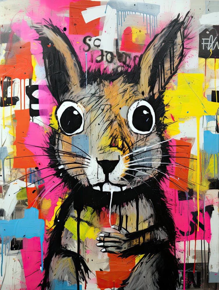Chiaroscuro Whispers: Squirrel's Echo in Basquiat's style