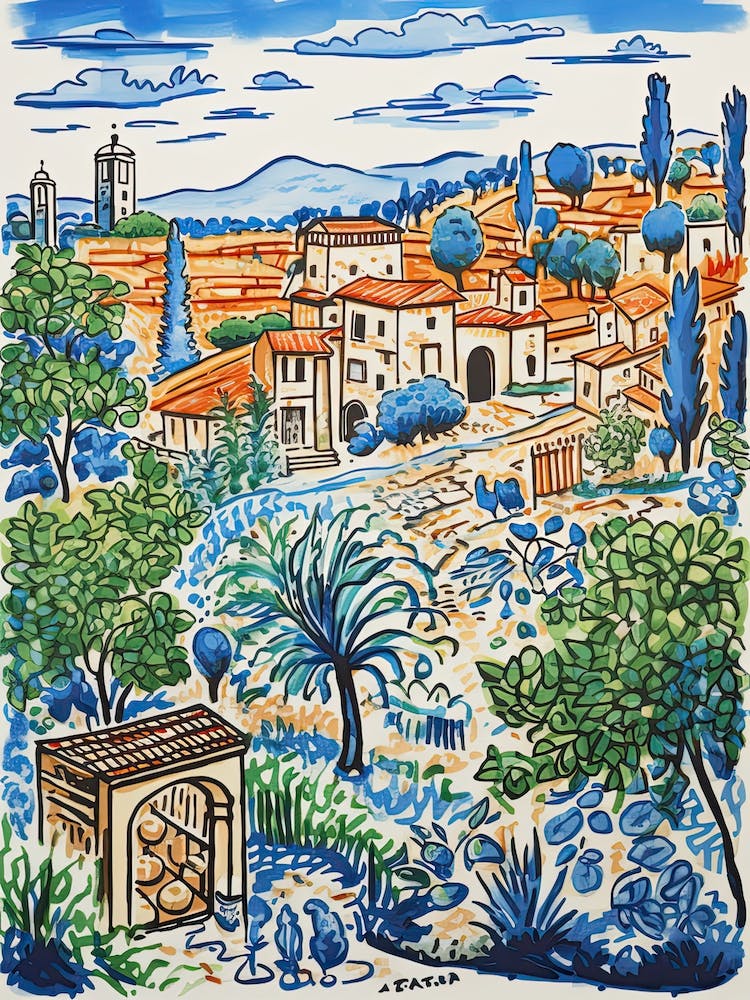 Italy, Tuscany Cute Illustration In Orange And Blue 3