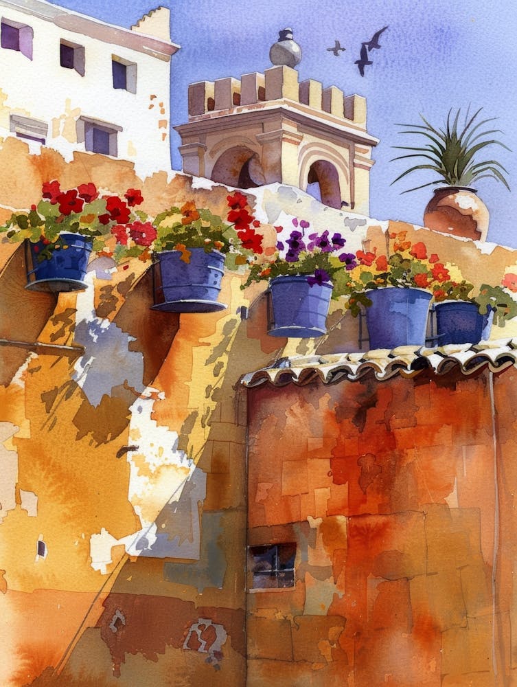 Watercolour Of Flowers On A Wall