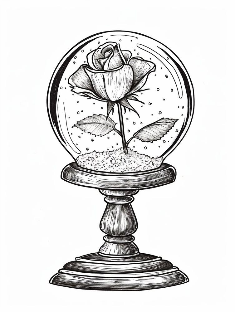Rose In A Globe Line Drawing 2