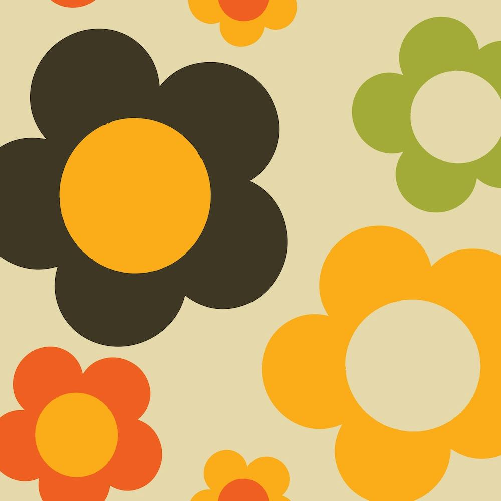 Bold Retro Floral Ivory Square