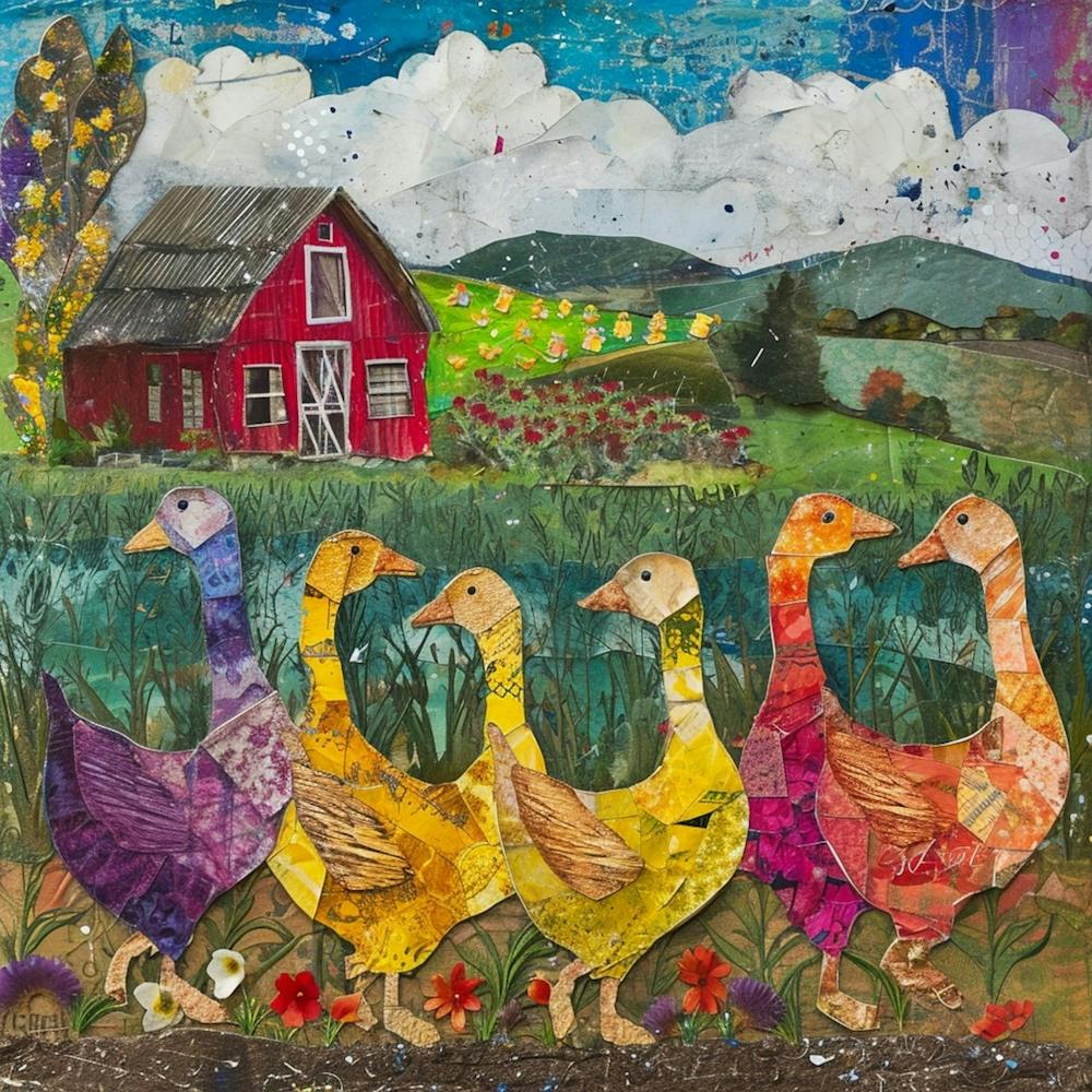 Geese On The Farm Kitsch Collage 2