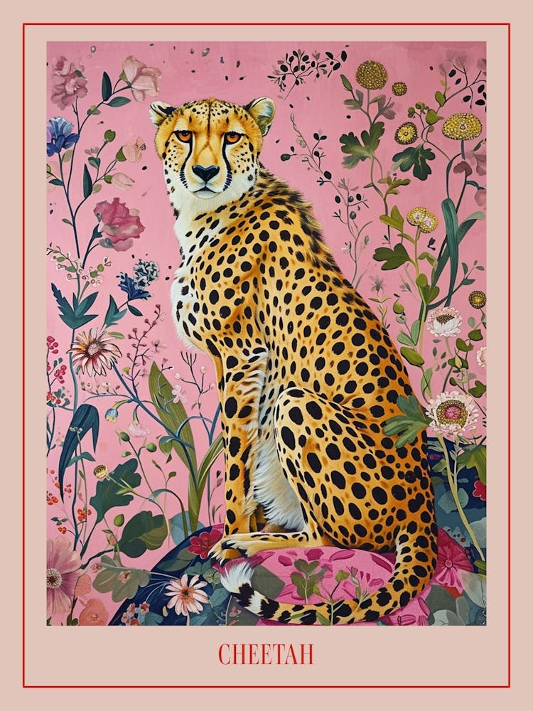 Floral Animal Painting Cheetah 1 Poster