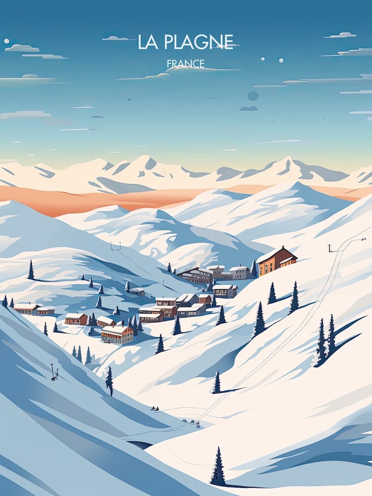Poster Of La Plagne   France, Ski Resort Illustration 2