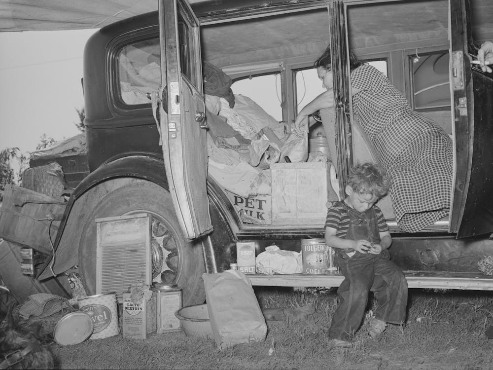 Belongings Of Migrant Family Packed In And Around Car Near Muskogee, Oklahoma, Muskogee County By Russ