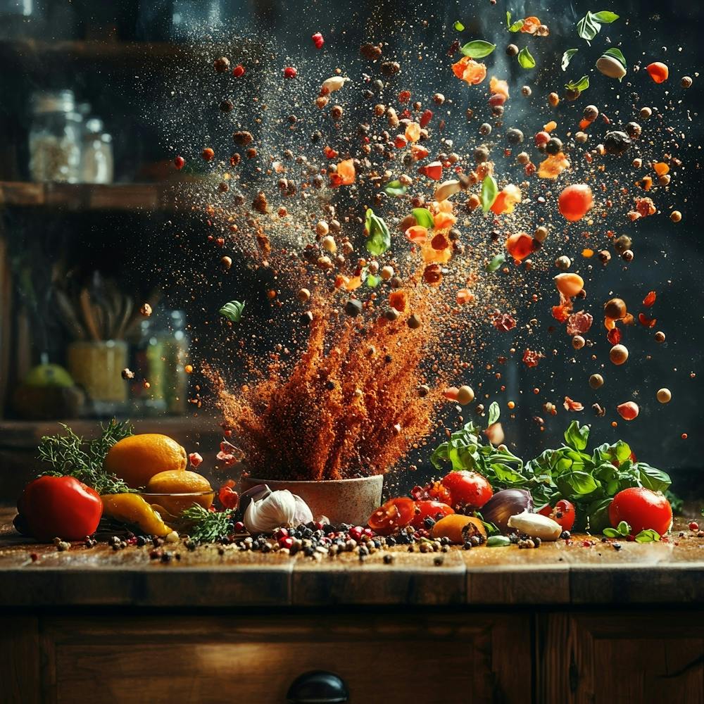 Splash Of Spices On The Kitchen Table Art