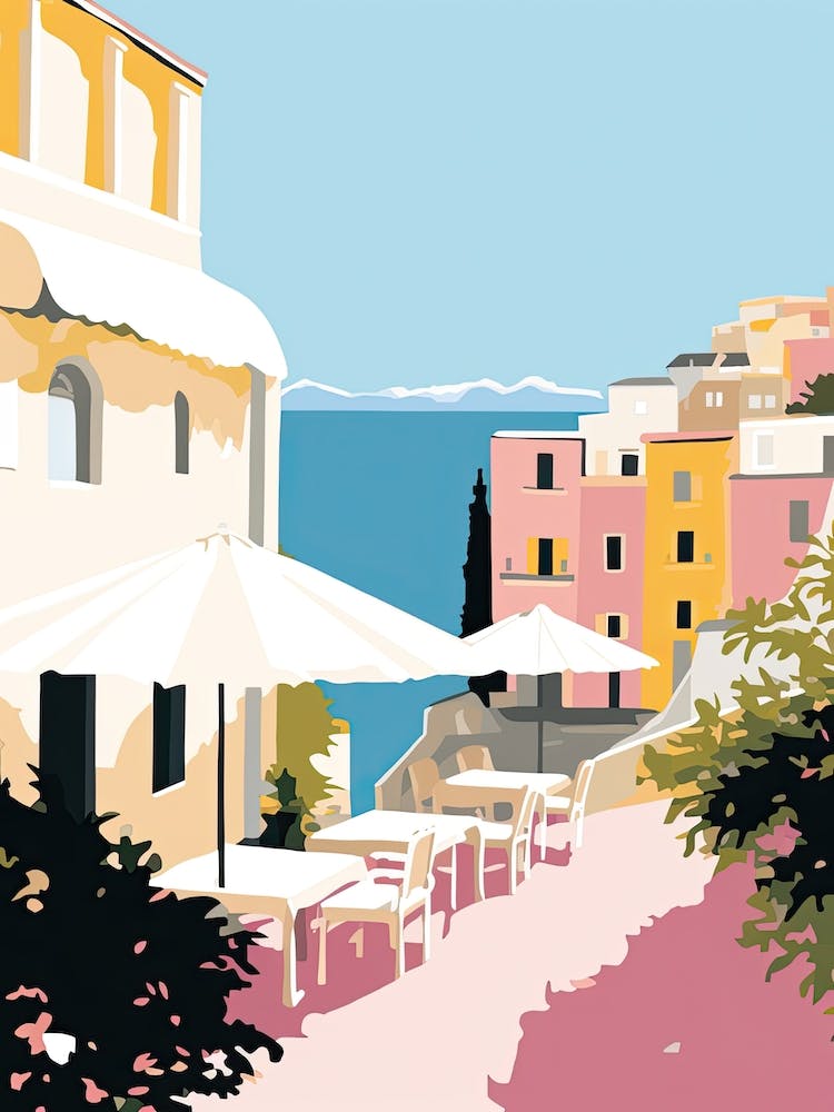 Amalfi, Italy, Flat Pastels Tones Illustration 2
