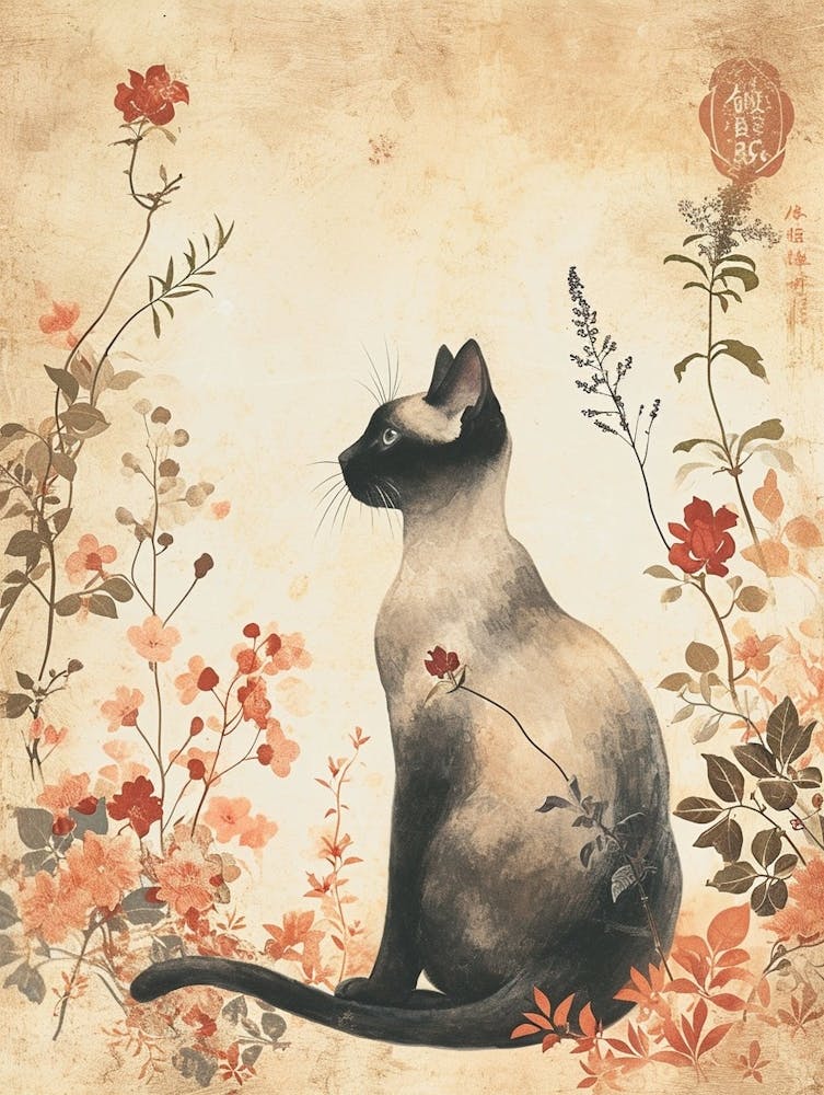 Oriental Shorthair Cat Japanese Illustration 1