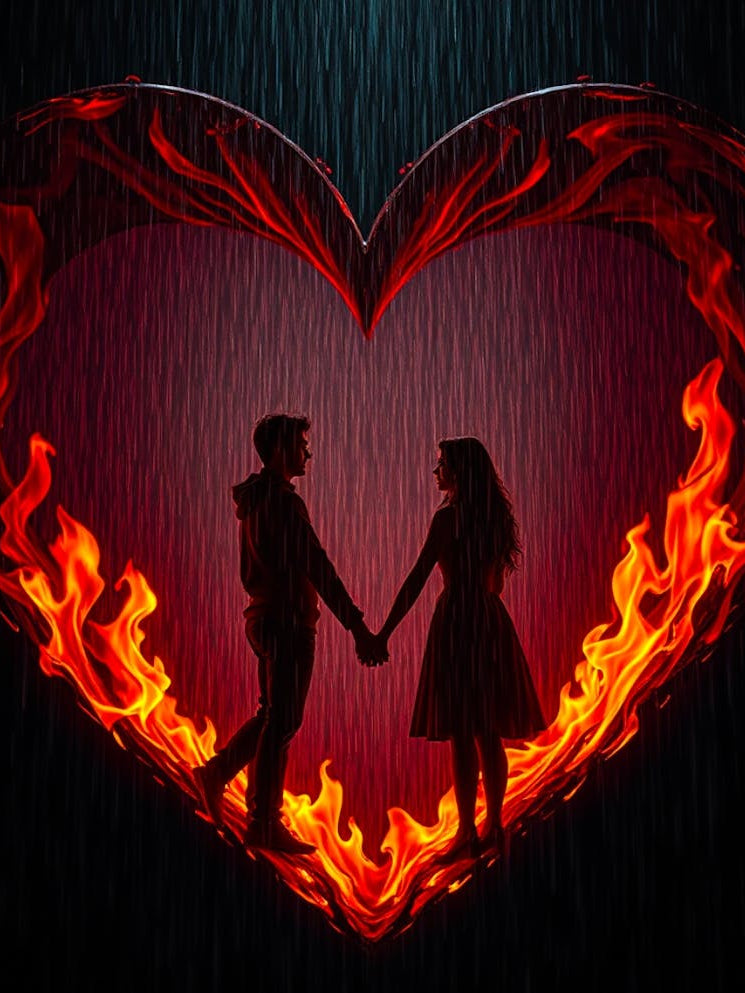 Couple In Flames Holding Hands