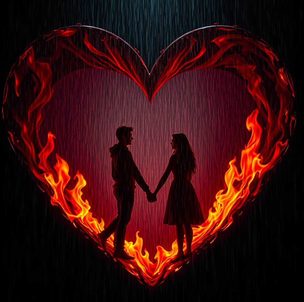 Couple In Flames Holding Hands