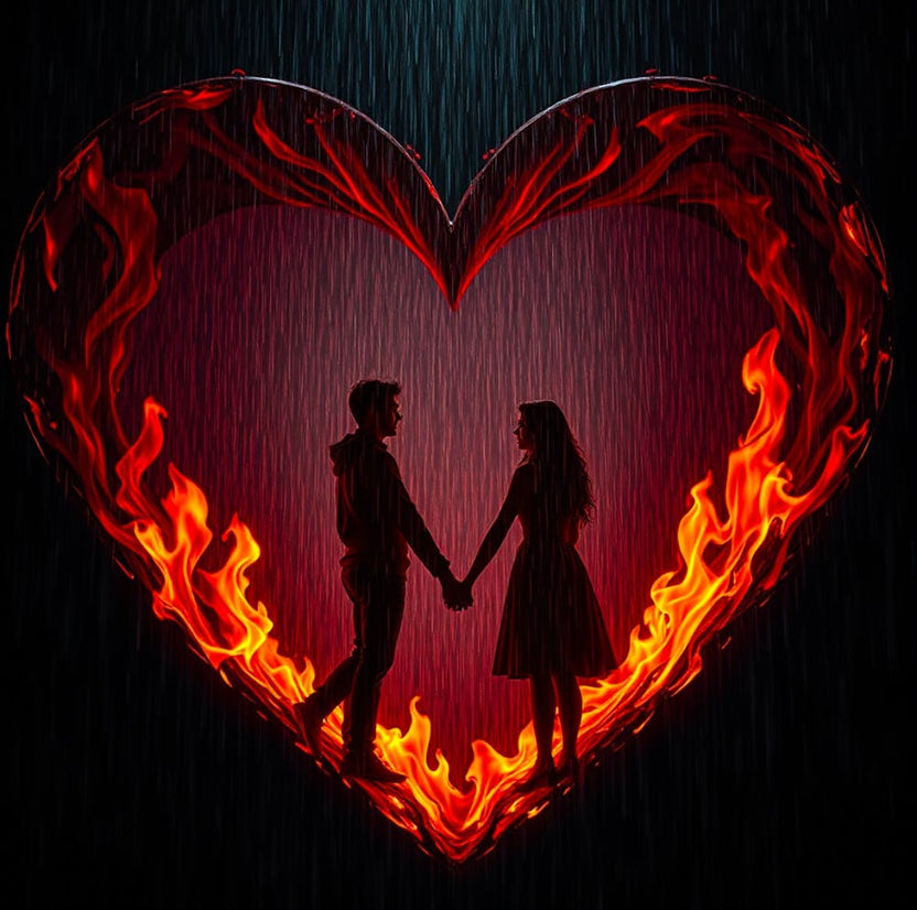 Couple In Flames Holding Hands